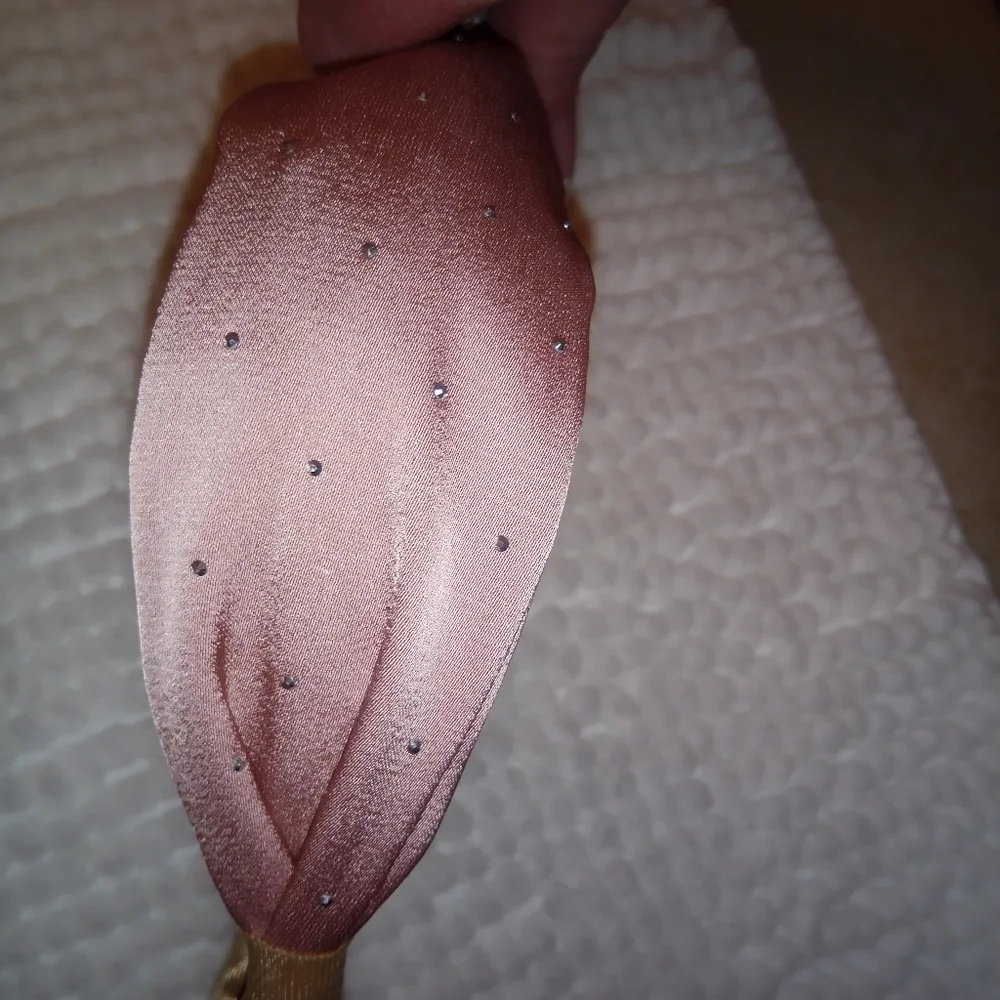 Dusty Rose Satin Rhinestone Knotted Wide Headband
